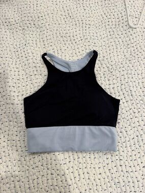 NYLORA Colorblock High Neck Sports Bra - Black and Light Blue